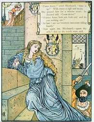 "Ó, Anne nővér, nem látod", Charles Perrault (1628-1703) illusztrációja a "Kékszakállúhoz" (színes metszet).